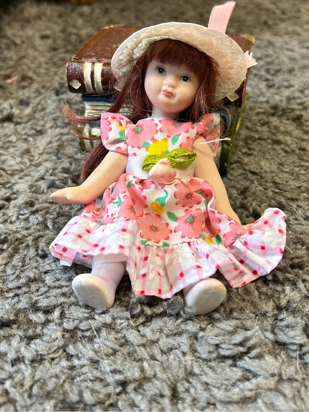 Pink Floral Dress Doll with Straw Hat - Kids Toy Vintage 5